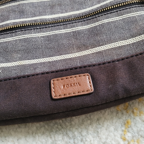 Fossil clutch small bag cotton fabric zipper brown stripes - Picture 3 of 9